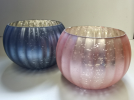 Windlichten - 2 set - Glas -  Ø 18 x 13cm - Roze - Blauw - Riverdale