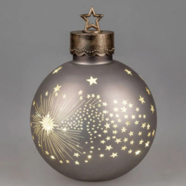 Kerstbal - Decoratie - XL - Grijs - 35cm - Ø30cm - incl ledlicht - incl. AAA batterij