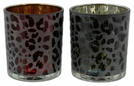 Moortje - Windlichten - 2 set - Glas -  Ø 8 x 10 cm - Rood - Zwart