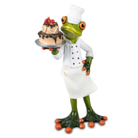 Kikker - Chef de toetjes - Man - Opkikker -  Groen - Beeld - 14x8x8cm - Keramiek