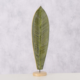 Blad - op voet - Decoratie - Groen  - 63x17x12.5cm - Mango Hout - Vensterbank