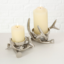 Kandelaar - Gewei - Aluminium - 2 set - 9x13cm -  13x17cm - Kaars Ø6,5cm - KaarsØ8cm - Zilver