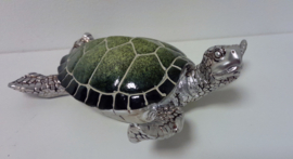 Schildpad - Decoratie  - Groen - Zilver - Beeld - 16x16x6.5cm - Polyserin - Hanger