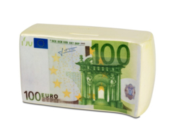 Spaarpot - cadeau - Keramiek - Met sleutel - biljet van honderd euro - 16x9x7cm