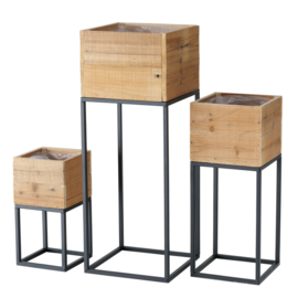 Plant houders - Planten bak - Hout - Metaal - 3 set - 75cm - 35cm.