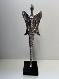 Engel - Beeld - Decoratie - Aluminium - 43x10x10cm  - Zilver - op voet