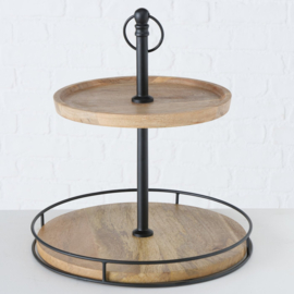 Etagère - 2 laag - Mango Hout - 38cm - Ø 34cm - Naturel - Metaal - Rond