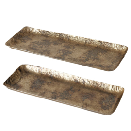 Plateau - Antiek Bruin - 2 set - 38x14x3cm. - 32x12x2cm. - Rechthoek - Metaal