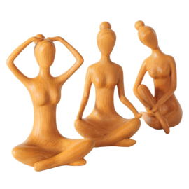 Yoga - Dames - Beeld - 3 set - Oranje - 20x29x16cm - Polyresin -  Decoratie