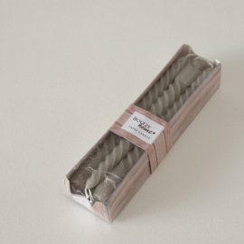 Kaars - 6 set - Draai - Grijs - h20cm - Ø6cm - Parafine - 4 branduur per stuk.