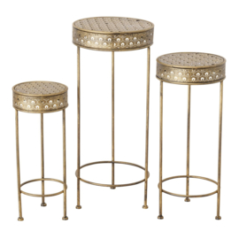 Bijzet tafel - Planten tafel - 3 set - Smeedijzer - Ø30-25-20cm - Hoogte:70-60-50cm - Goud