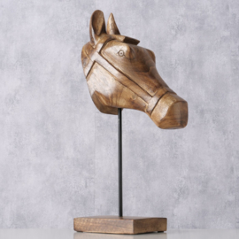 Paard - Hoofd - op voet - 48cm hoog - 24x12cm - Mango hout - Bruin - Handmade.