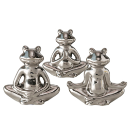 Yoga - Kikkers - 3 set - Zilver - 14x14x5.5cm - Aardewerk -  Decoratie