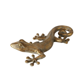 Gekko - Hagedis - Beeld - Decoratie  - 35x19x6.5cm - Goud - Polyserin