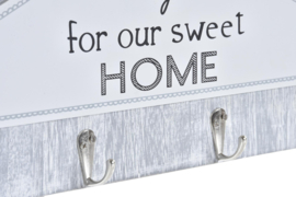 Sleutelrek - Keys for our sweet home - Wit - Grijs - 4 Haak zilver- 39x4x19 cm