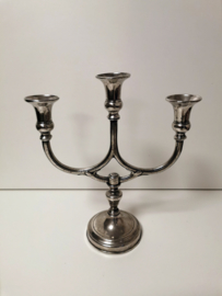 Kandelaar - 3 armen - Kurz edeltin - 29 cm.