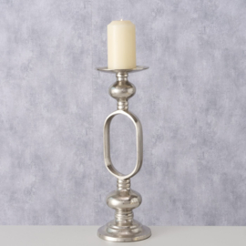 Kandelaar - XL - Stoer - Aluminium - Zilver - 1 stompkaars - Hoogte: 55cm - Kaars Ø17.5cm