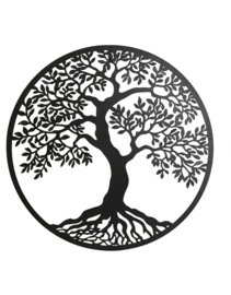 Wanddecoratie - Muur decoratie - Ø 40cm - Levensboom - Zwart - Metaal