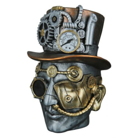 Man - Beeld - 18x16x20cm. - Steam punk - "Steampunk Male" - industrieel - Polyresin - Grijs - Sciencefiction.