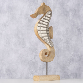 Zeepaard - Bruin - Zilver- 38cm - Decoratie - Maritiem - Aluminium - Mangohout.