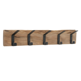 Kapstok - 5 haaks - Metaal - Bruin - 55x11x8cm - Hout - Wand