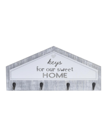 Sleutelrek - Keys for our sweet home - Wit - Grijs - 4 Haak donker - 39x4x19 cm