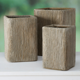 Bloem bak - Planten bak - Hout nerf - Fiberglass - 3 set - Vierkant - 25x38cm -31x44 - 37x50cm. -  Bruin- Grijs .