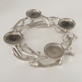 Kandelaar - Gewei - Aluminium - 4 kaars - 11cm - Ø 41cm - Zilver