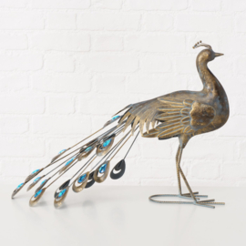 Pauw - Vogel - Antiek Goud - Metaal - 64x22x47cm. - Binnen en Buiten.