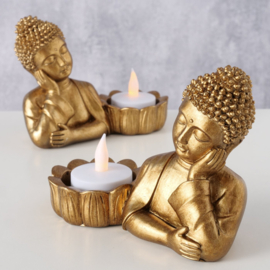 Boedha - Buddha -  2 set - Waxinelicht houder - Goud - Hoog 10.5cm - Breed 13cm