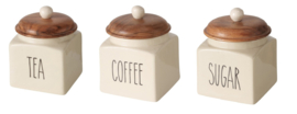 Keuken potten - 3 set - Koffie - Thee - Suiker - Voorraad potten - Creme - Bruin -