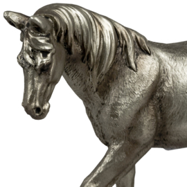 Paard - Beeld - Decoratie -  14x18x4cm - Polyserin  - Antiek zilver