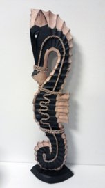 Zeepaard - XXL - Decoratie - Beeld - Bruin - Zwart - 60cm - Hout - Maritiem - vensterbank decoratie.