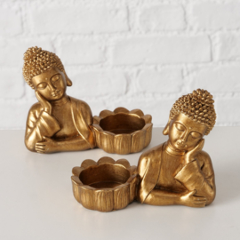 Boedha - Buddha -  2 set - Waxinelicht houder - Goud - Hoog 10.5cm - Breed 13cm