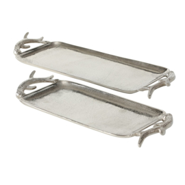 Schaal - 2 set - plat 5cm - Zilver - 60x21cm - 51x19cm - Gewei