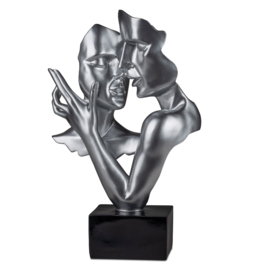 Vrouw - Man - Liefde - Beeld - Zilver - op zwarte voet - 37x23x9cm