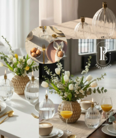 Olielamp - 3 set - incl trechter - Ovaal model - Peri Living - Ribbel Glas- Ø7.5-Ø9-Ø11cm. - Hoogte: 10.5 - 13 -15.5cm. - Messing