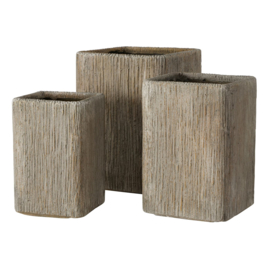 Bloem bak - Planten bak - Hout nerf - Fiberglass - 3 set - Vierkant - 25x38cm -31x44 - 37x50cm. -  Bruin- Grijs .