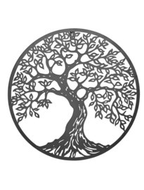 Wanddecoratie - Muur decoratie - Ø 40cm - Levensboom - Zwart - Metaal