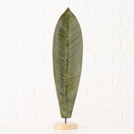 Blad - op voet - Decoratie - Groen  - 63x17x12.5cm - Mango Hout - Vensterbank