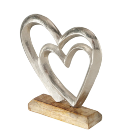 Hart - Hart in hart - Liefde - Leuk Cadeau - Aluminium - op voet - 19x17.5x5cm - Mango