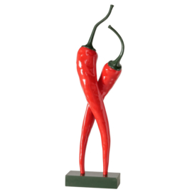 Peperoni - Beeld - Dansende pepers - Blikvanger - Unic - XXL - 90cm - Rood - Kunst - Handmade