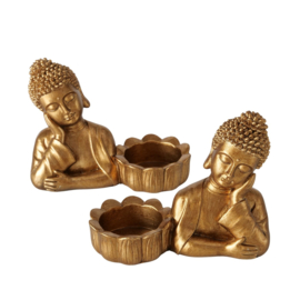 Boedha - Buddha -  2 set - Waxinelicht houder - Goud - Hoog 10.5cm - Breed 13cm
