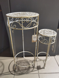 Bijzet tafel - 2set - Smeedijzer - Rond - 70-50cm - Goud - Wit