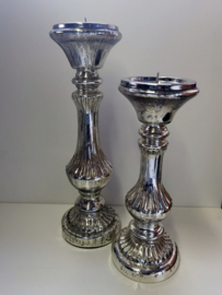 Kandelaar - 2 set - 39cm - 31cm - Glas  - zilver