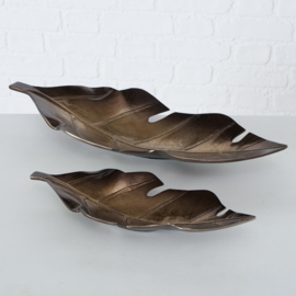 Decoschaal -  2 set - Blad - Bruin - 35cm en 25cm - Aluminium