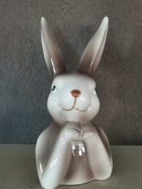 Paashaas - Haas - Keramiek - Bruin - 18x9.5x8cm - Beeld - Decoratie - Vrolijk Pasen