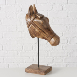 Paard - Hoofd - op voet - 48cm hoog - 24x12cm - Mango hout - Bruin - Handmade.