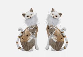 Poes - 2 set - 26x13x6cm - Polyserin - Goud - Wit - Spiegel - Pluche