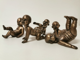 Baby -5 set -Spelende Babies - Beeld -  Bronz kleur - 9cm - Polyserin